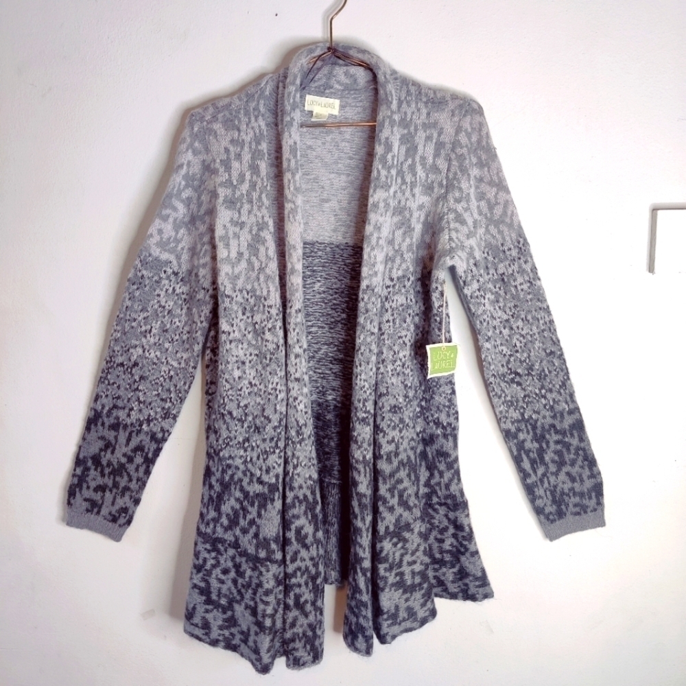 Lucy & Laurel Anthropologie Alpaca Wool Cardigan Sweater Gray Ombre Womens L NEW